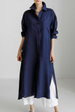 Cotton Linen Solid Color Lapel Long Sleeved Shirt Dress