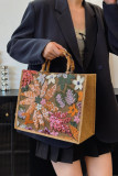 Linen Sequin Embroidered Large Capacity Bamboo Knot Handbag