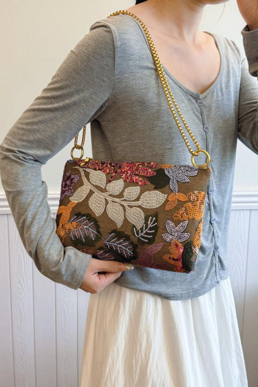 Embroidered One Shoulder Envelope Handbag