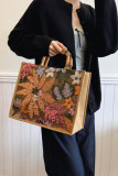 Linen Sequin Embroidered Large Capacity Bamboo Knot Handbag