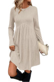 Solid Color Loose Long Sleeved Irregular Waist Cinching Dress