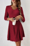 Solid Color Round Neck Long Sleeved Dress