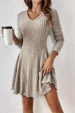 Solid Color Round Neck Long Sleeved Dress