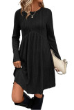 Solid Color Loose Long Sleeved Irregular Waist Cinching Dress