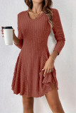 Solid Color Round Neck Long Sleeved Dress