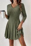 Solid Color Round Neck Long Sleeved Dress