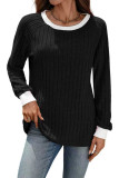 Round Neck Contrasting Long Sleeved Striped Sweater