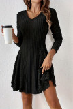 Solid Color Round Neck Long Sleeved Dress