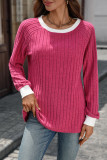 Round Neck Contrasting Long Sleeved Striped Sweater