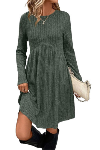 Solid Color Loose Long Sleeved Irregular Waist Cinching Dress