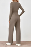 Solid Color V-Neck Long Sleeved T-Shirt Pants Two-Piece Set