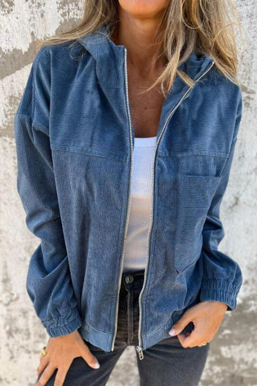 Large Size Long Sleeved Corduroy Hooded Cardigan Jacket