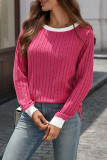 Round Neck Contrasting Long Sleeved Striped Sweater