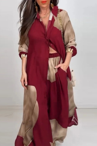 Long Size Cardigan Printed Top Pants Two-Piece Set