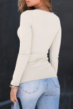 Solid Color Square Neck Slim Fit Long Sleeved T-Shirt