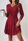 Solid Color Round Neck Long Sleeved Dress