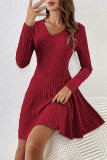 Solid Color Round Neck Long Sleeved Dress