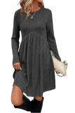 Solid Color Loose Long Sleeved Irregular Waist Cinching Dress