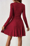 Solid Color Round Neck Long Sleeved Dress