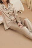 Satin Solid Color Lapel Shirt Pants Two-Piece Set Pajamas