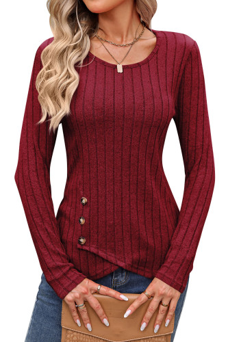 Waist Cinched Round Neck Long Sleeved Knitted Shirt
