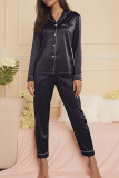Satin Solid Color Lapel Shirt Pants Two-Piece Set Pajamas