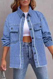 Solid Color Lapel Long Sleeved Denim Shirt