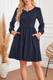 Round Neck Pocket Long Sleeved Knitted Dress