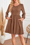Round Neck Pocket Long Sleeved Knitted Dress