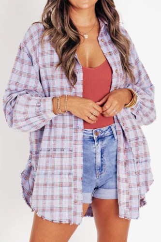 Lantern Long Sleeved Loose Checkered Shirt