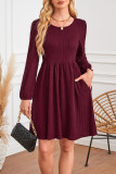 Round Neck Pocket Long Sleeved Knitted Dress