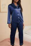Satin Solid Color Lapel Shirt Pants Two-Piece Set Pajamas