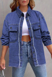 Solid Color Lapel Long Sleeved Denim Shirt