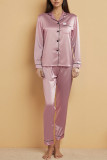 Satin Solid Color Lapel Shirt Pants Two-Piece Set Pajamas