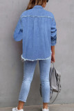 Solid Color Lapel Long Sleeved Denim Shirt