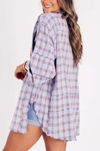 Lantern Long Sleeved Loose Checkered Shirt