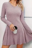 Solid Color Round Neck Long Sleeved Dress
