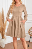 Round Neck Pocket Long Sleeved Knitted Dress