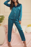Satin Solid Color Lapel Shirt Pants Two-Piece Set Pajamas