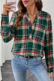 V-Neck Checkered Printed Long Sleeved Shirt