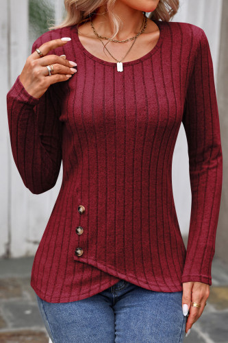 Waist Cinched Round Neck Long Sleeved Knitted Shirt