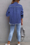 Solid Color Lapel Long Sleeved Denim Shirt