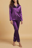 Satin Solid Color Lapel Shirt Pants Two-Piece Set Pajamas