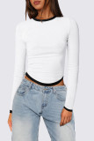 Long Sleeved Round Neck Slim Fit Contrasting Color Shirt