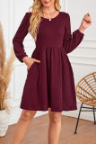 Round Neck Pocket Long Sleeved Knitted Dress