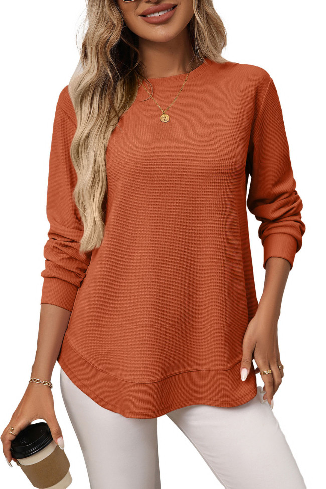 Waffle Casual Versatile Knitted Long Sleeved T-Shirt