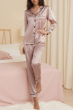Satin Solid Color Lapel Shirt Pants Two-Piece Set Pajamas