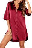 Satin Solid Color Lapel Cardigan Nightgown