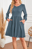 Round Neck Pocket Long Sleeved Knitted Dress