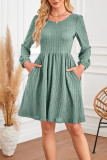 Round Neck Pocket Long Sleeved Knitted Dress